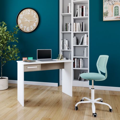 Bureau 1 tiroir MILO Blanc et imitation Chêne