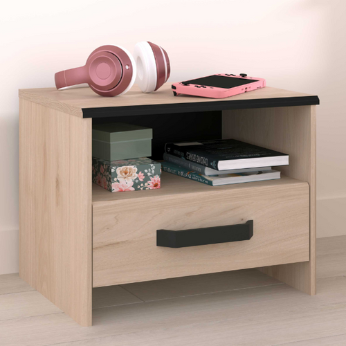 Table De Chevet Alma Avec Tiroir De Rangement - Décor Chêne/noir