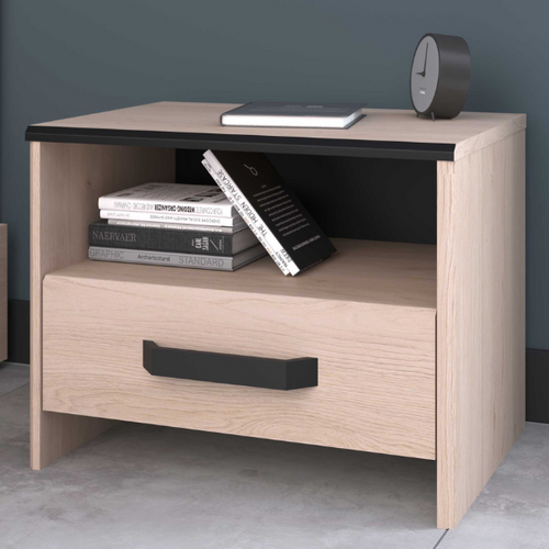 Table De Chevet Alma Avec Tiroir De Rangement - Décor Chêne/noir