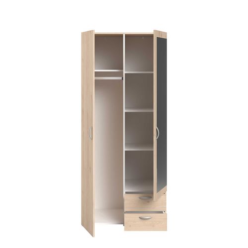 Armoire De Chambre - Varia -2 Portes Dont 1 Avec Miroir - 2 Tiroirs - 81 X 51 X 185 Cm