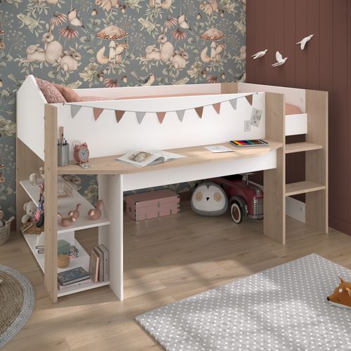 Lit combiné 90x200 cm SHELTER Imitation chêne et blanc