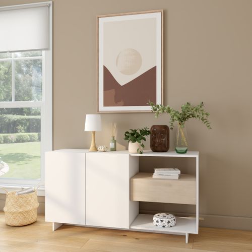 Buffet MAELLE Blanc / imitation chêne