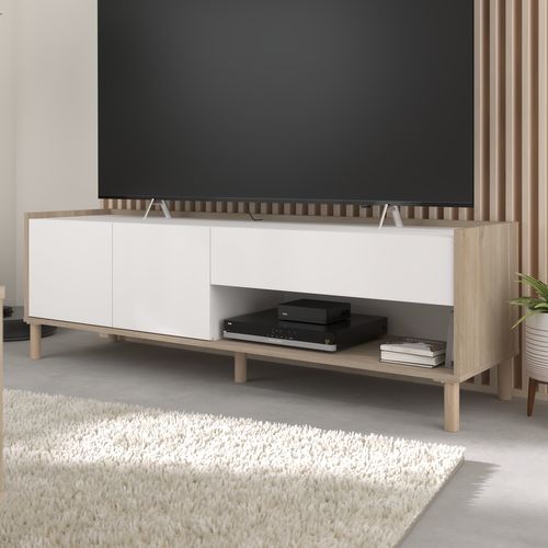 Meuble TV Martin Imitation Chêne Et Blanc