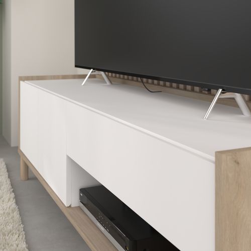 Meuble TV Martin Imitation Chêne Et Blanc