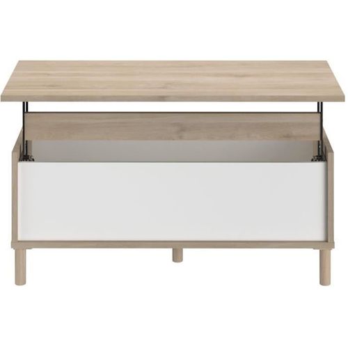 Table Basse Avec Plateau Relevable Martin Imitation Chêne Et Blanc