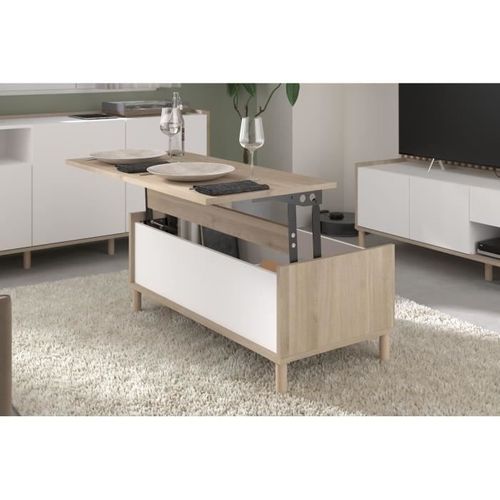 Table basse MARTIN imitation chêne et blanc