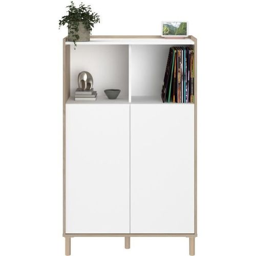 Ensemble Meuble De Salon - Meuble TV, Table Basse Relevable, Bahut Haut Morphos - Décor Blanc-chêne