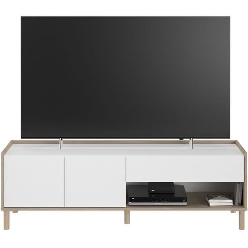 Ensemble Meuble De Salon - Meuble TV, Table Basse Relevable, Bahut Haut Morphos - Décor Blanc-chêne