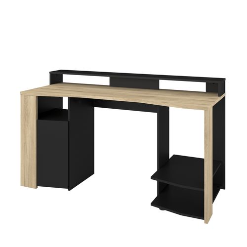 Bureau Gamer LED META imitation chêne et noir