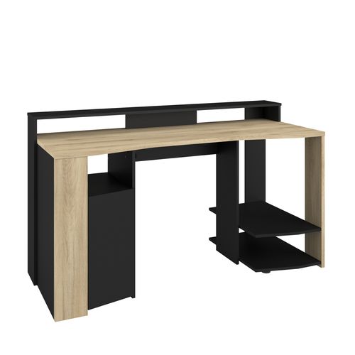 Bureau Gamer LED META imitation chêne et noir