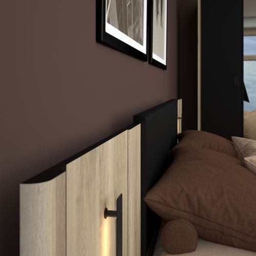 Lit 160x200 cm avec chevets KIERAN imitation chêne et noir