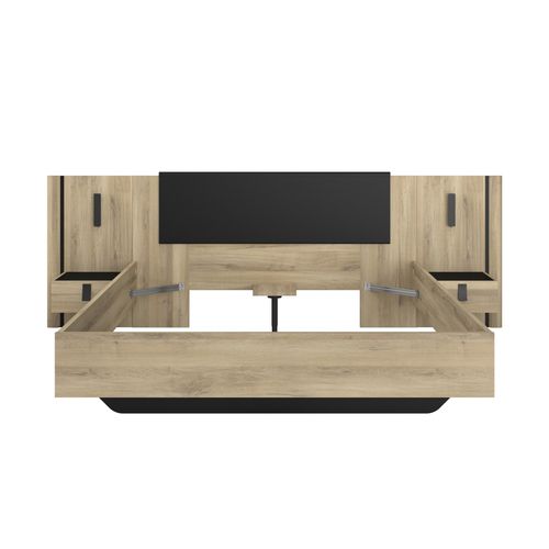 Lit 160x200 cm avec chevets KIERAN imitation chêne et noir