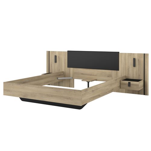 Lit 160x200 cm avec chevets KIERAN imitation chêne et noir