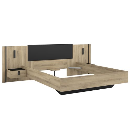 Lit 160x200 cm avec chevets KIERAN imitation chêne et noir