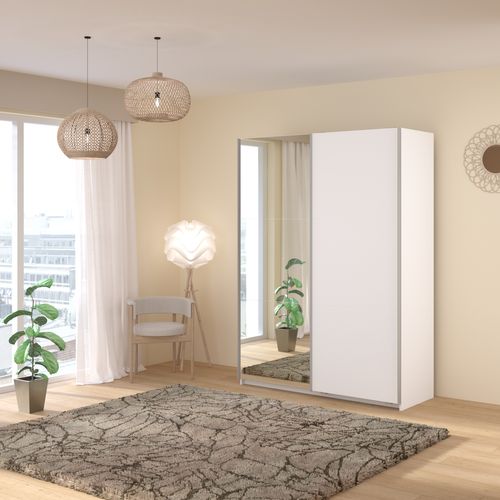 Armoire 2 portes coulissantes SWING blanc et miroir