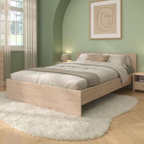 Chambre Complète - Varia - Lit 200x140, 2 Chevets, 1 Commode, 1 Armoire 3 Portes Avec Miroir