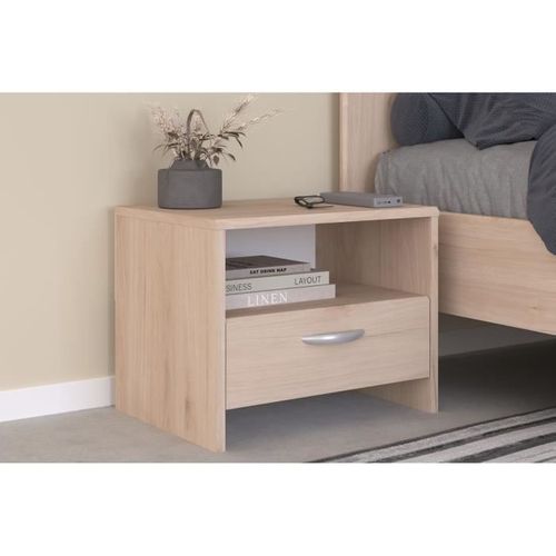 Chambre Complète - Varia - Lit 200x140, 2 Chevets, 1 Commode, 1 Armoire 3 Portes Avec Miroir