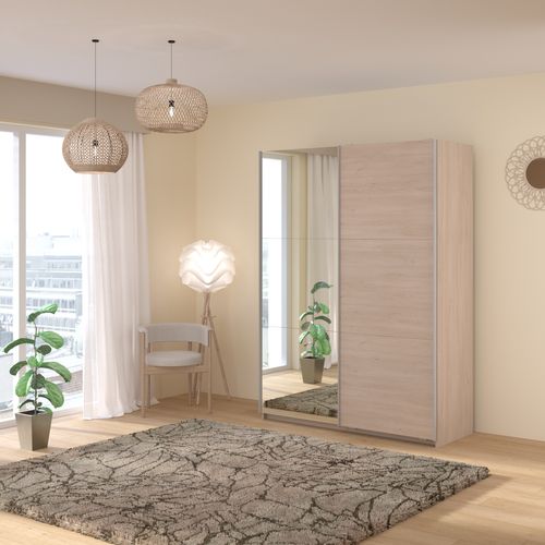 Armoire 2 portes couli. L.150 SWING imitation chêne et miroir