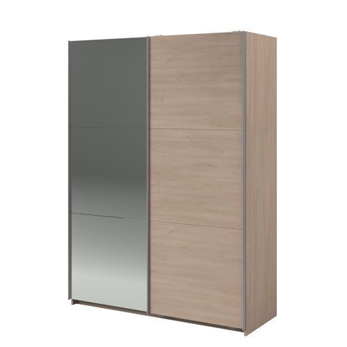 Armoire 2 portes couli. L.150 SWING imitation chêne et miroir