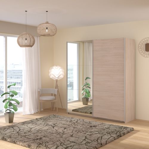 Armoire 2 portes coulissantes SWING imitation chêne et miroir