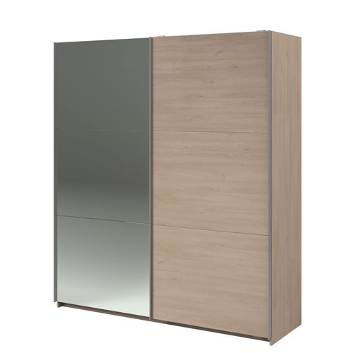 Armoire 2 portes coulissantes SWING imitation chêne et miroir