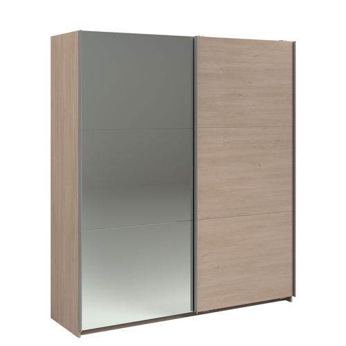 Armoire 2 portes coulissantes SWING imitation chêne et miroir