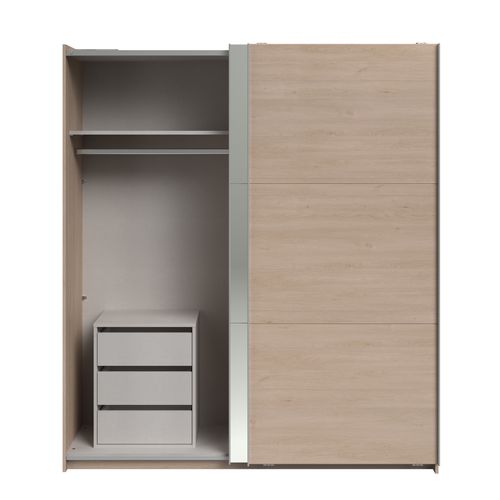 Armoire 2 portes coulissantes SWING imitation chêne et miroir
