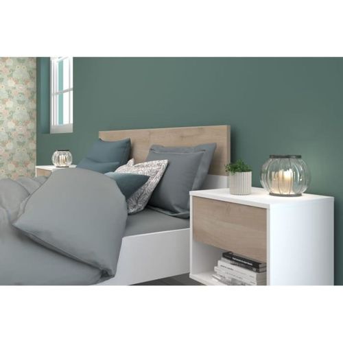 Ensemble Lit 140 X 190 Cm + 2 Chevets - Aalborg - Scandinave - Blanc / Chene -
