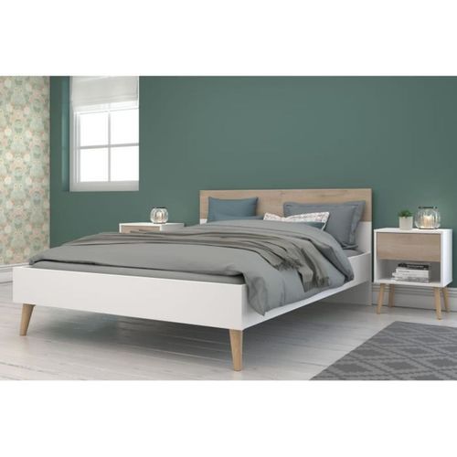 Ensemble Lit 160 X 200 Cm + 2 Chevets - Aalborg - Scandinave - Blanc / Chene -