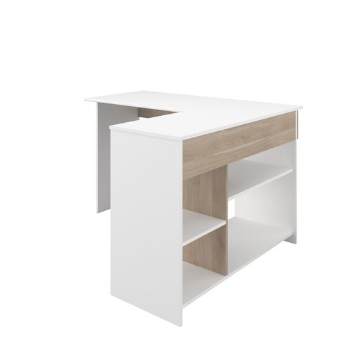 Bureau d'angle 1 tiroir MILO blanc et imitation chêne