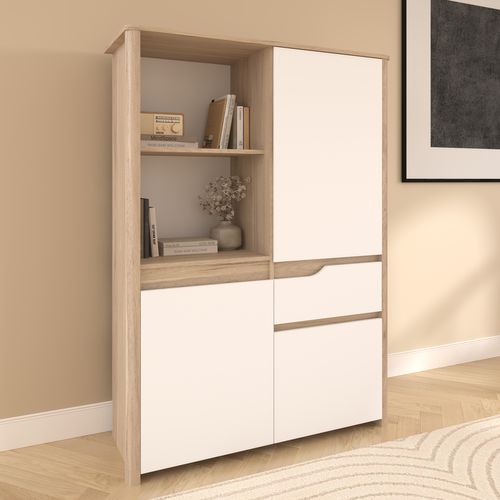 Buffet haut 3 portes H.151 cm WENDY imitation chêne et blanc