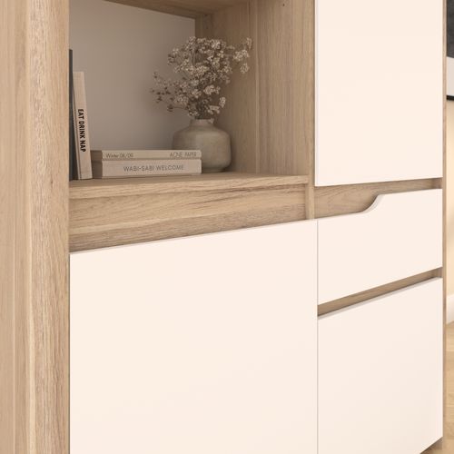 Buffet haut 3 portes H.151 cm WENDY imitation chêne et blanc