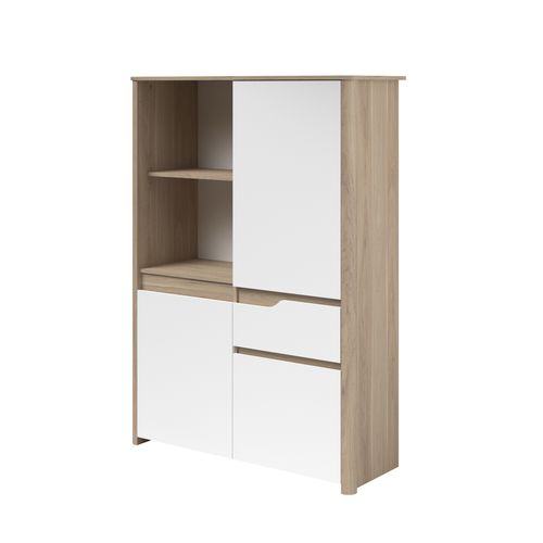 Buffet haut 3 portes H.151 cm WENDY imitation chêne et blanc