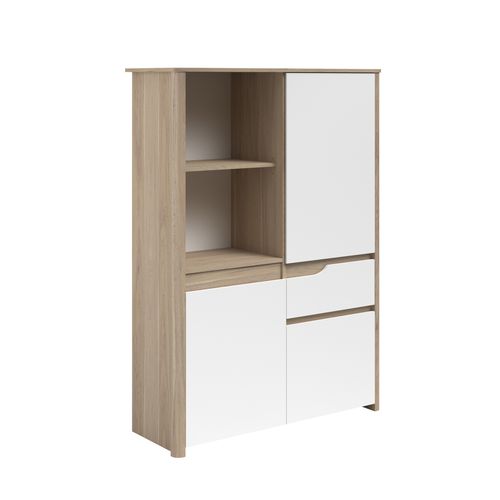 Buffet haut 3 portes H.151 cm WENDY imitation chêne et blanc