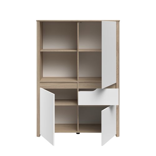 Buffet haut 3 portes H.151 cm WENDY imitation chêne et blanc