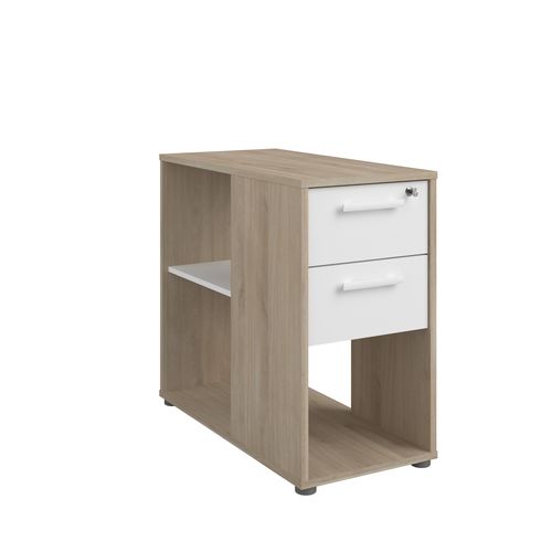 Caisson 2 tiroirs et 1 niche START UP 2 imitation chêne et blanc