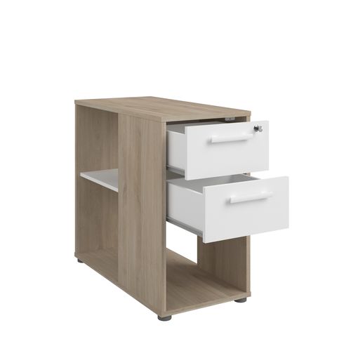 Caisson 2 tiroirs et 1 niche START UP 2 imitation chêne et blanc