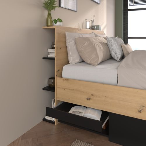 Lit coffre avec sommier relevable 140x190 cm FABIO imitation chêne