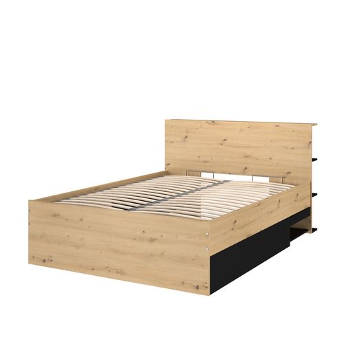 Lit coffre avec sommier relevable 140x190 cm FABIO imitation chêne