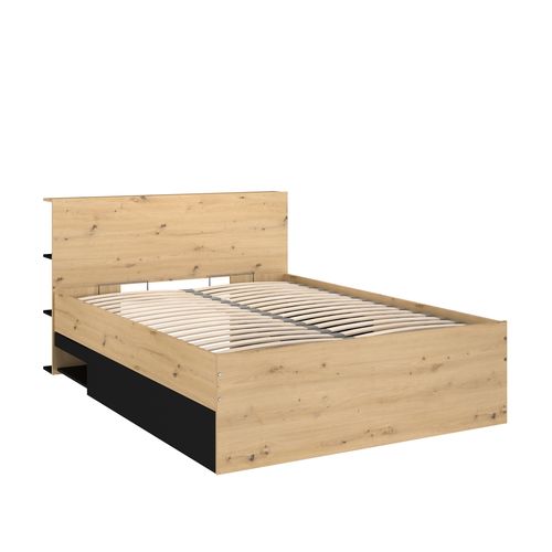 Lit coffre avec sommier relevable 140x190 cm FABIO imitation chêne