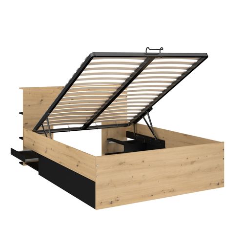 Lit coffre avec sommier relevable 140x190 cm FABIO imitation chêne