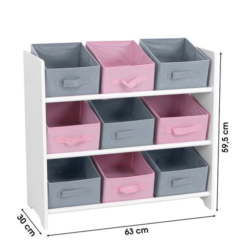 Meuble 9 Panières Pour Enfant Rose Gris