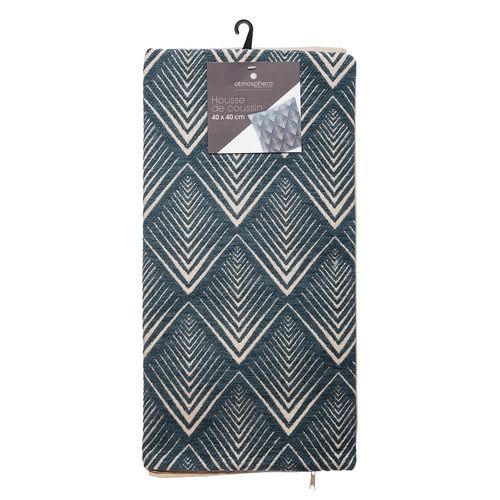 Housse De Coussin Chenille Géométrique Bleu 40x40 Cm