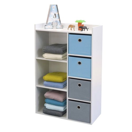 Armoire Enfant 3 Niches 4 Tiroirs Bleu Gris Happy