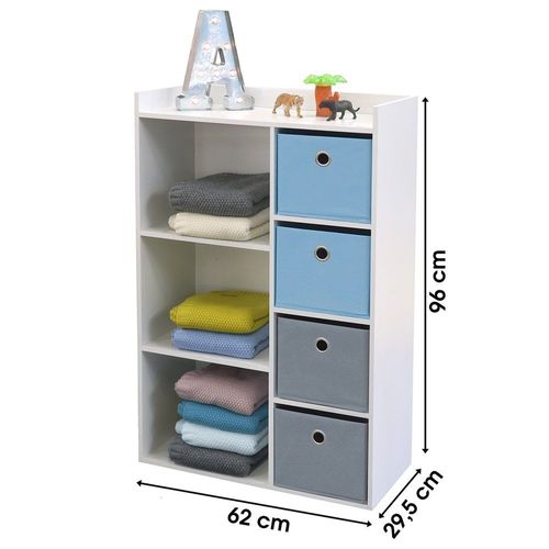 Armoire Enfant 3 Niches 4 Tiroirs Bleu Gris Happy