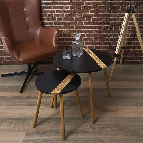 Lot De 2 Tables D'appoint Gigognes Bicolore Relief Noir