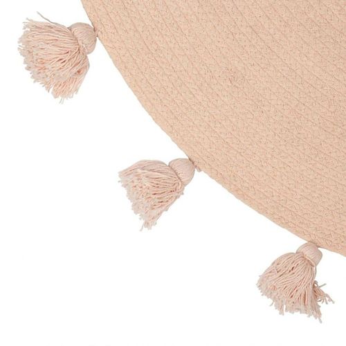 Tapis Rond Pompons Rose Coton D90