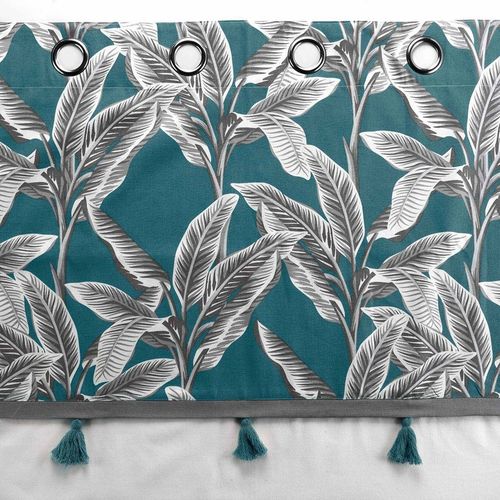 Rideau à Oeillets 140x240 Uni Top Pompon Isibelle Bleu Coton