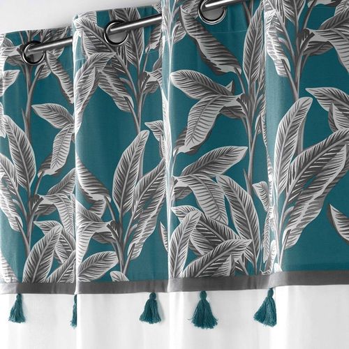 Rideau à Oeillets 140x240 Uni Top Pompon Isibelle Bleu Coton