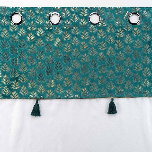 Voilage à Oeillets 140x240 Sable Top Velours Pompons Evie Bleu